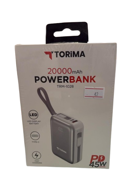 باور بانك torima | سعة 20,000mAh | شاشة LED | وصلة Type-C مدمجة | شحن سريع PD بقوة 45W - Image 1 + 1