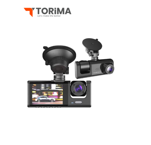 كاميرا سيارة ثلاثية العدسات بدقة 1080p مع شاشة LCD ورؤية ليلية torima