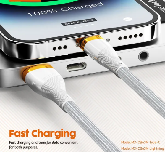 وصلة بيانات وشحن moxom USB إلى لايتنينغ، بطول 0.5 متر، 3 أمبير  - Image 2 + 1