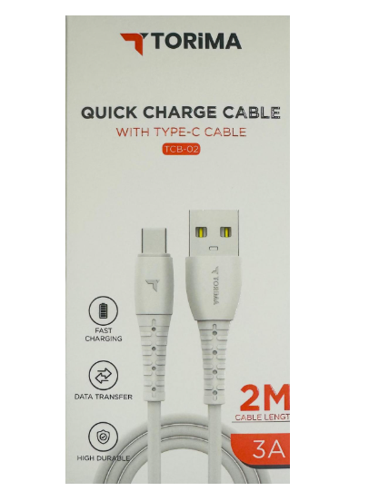 وصلة الشحن torima Type-C | طول 2 متر | تيار 3A | من USB إلى Type-C | شحن سريع - Image 1 + 1