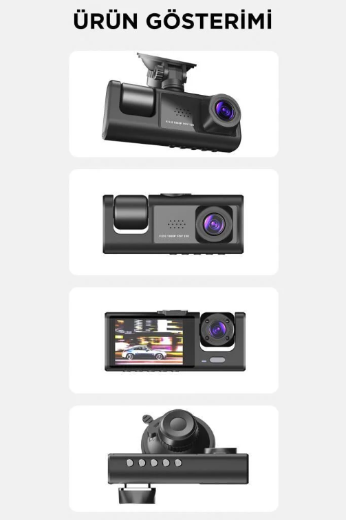 كاميرا سيارة ثلاثية العدسات بدقة 1080p مع شاشة LCD ورؤية ليلية torima - Image 2 + 1