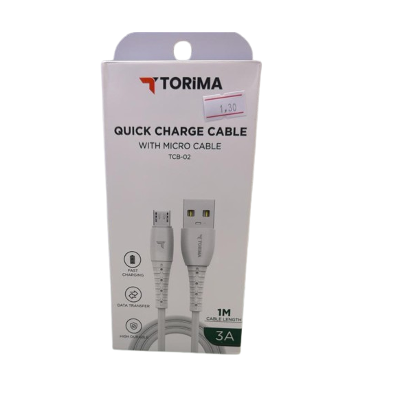 وصلة الشحن torima Micro USB | طول 1 متر | تيار 3A | شحن سريع | من USB إلى Micro USB - Image 1 + 1