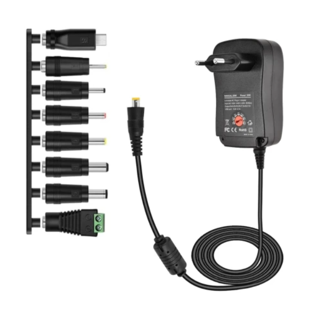 محول طاقة عالمي 30 واط – متعدد الجهد – منفذ USB + 8 رؤوس DC