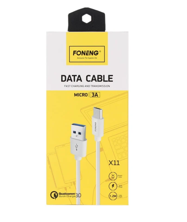 وصلة بيانات foneng Type-C شحن سريع 3A بطول 1.2 متر - Image 1 + 1