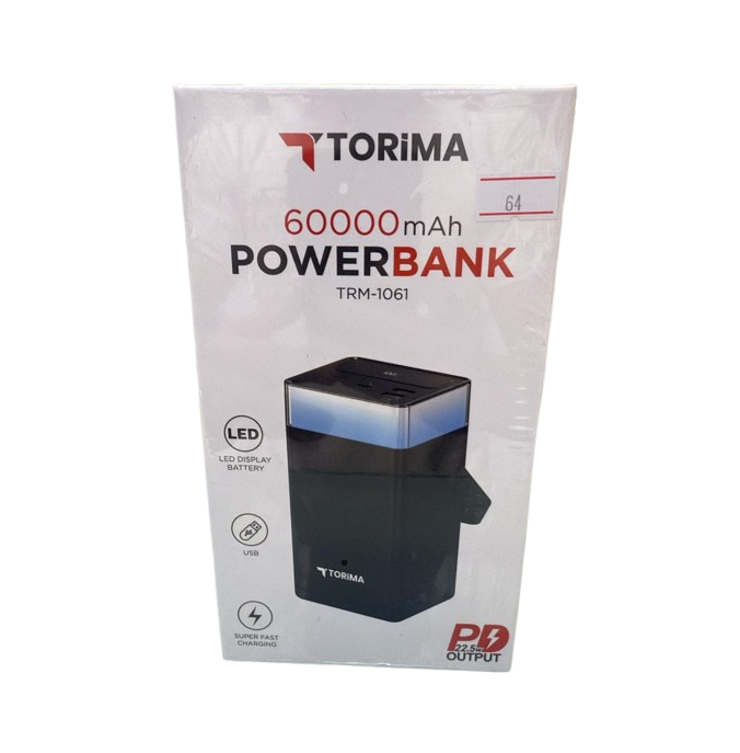 باور بانك torima | سعة 60,000mAh | شاشة LED | مخرج USB | شحن فائق السرعة PD بقوة 22.5W - Image 1 + 1