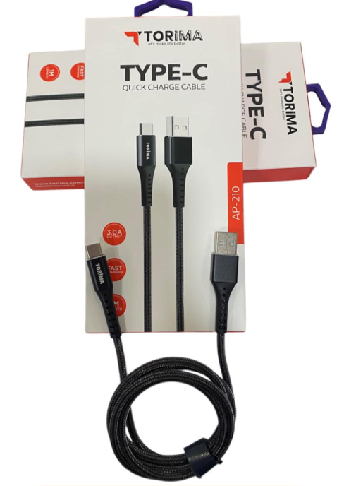 وصلة torima من USB إلى Type-C – شحن سريع 3.0A، طول 1 متر - Image 1 + 1